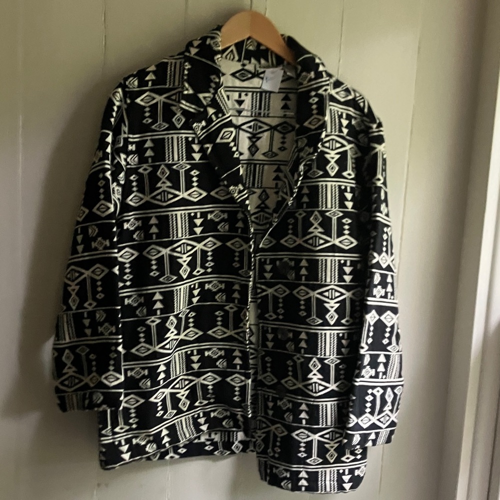 Vintage 80s Chico's Aztec Tribal Button Up Jacket L black beige